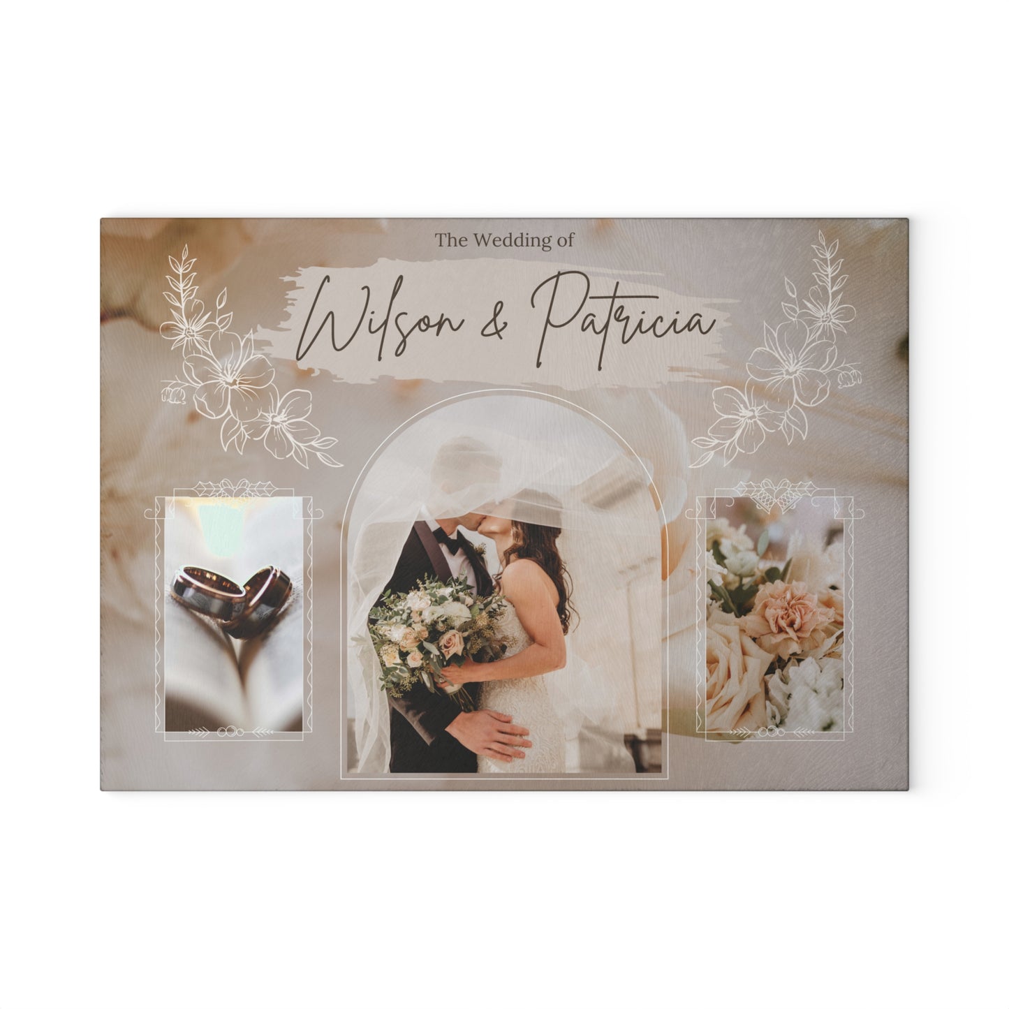 Wedding Photo Collage Glass Cutting Board – Personalized Couple Memory Keepsake