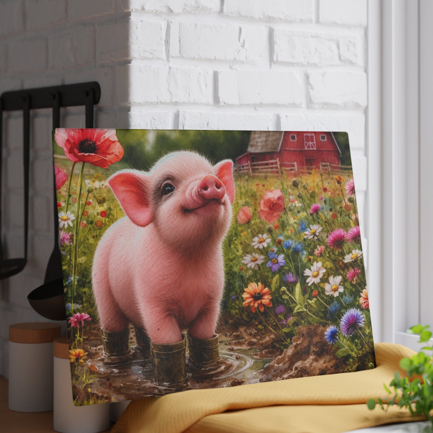 Farm Piglet Glass Cutting Board – Country Charm for Your Kitchen