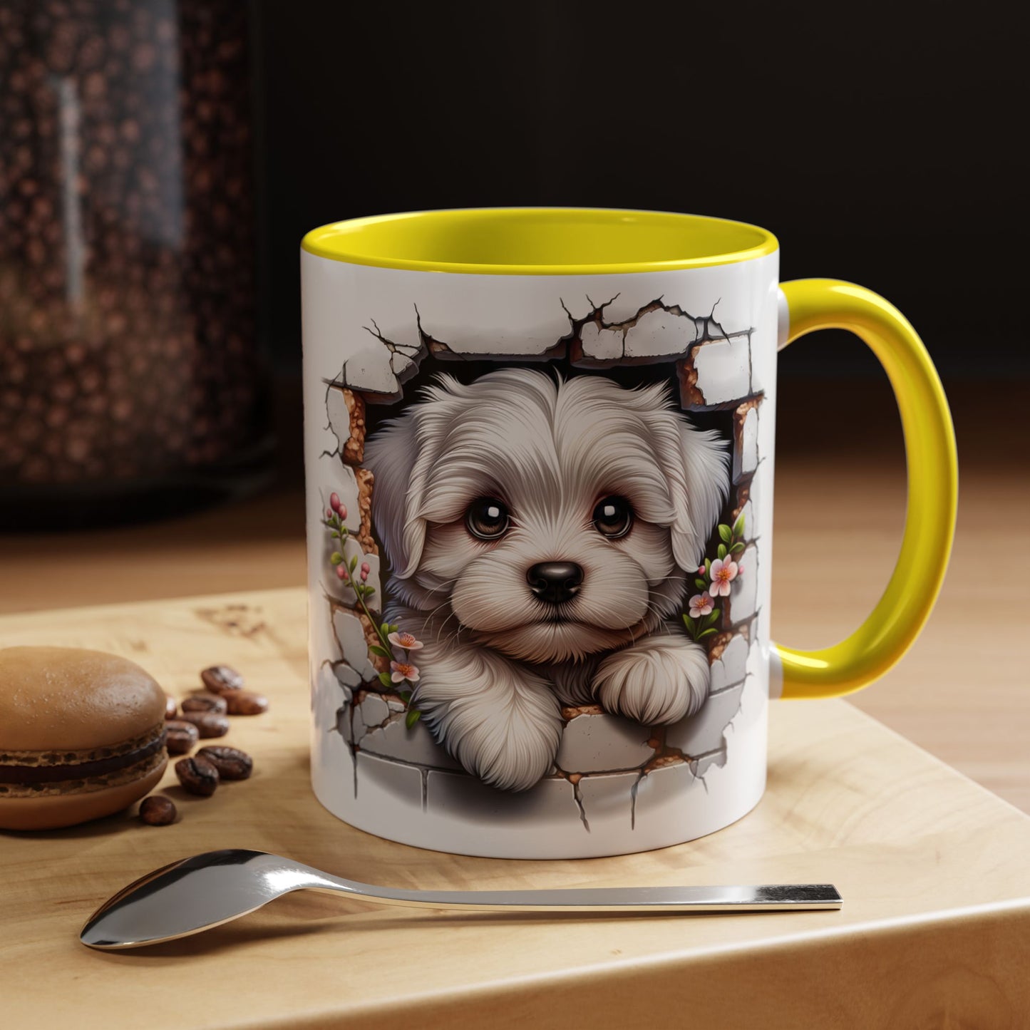 🎀🐶 Maltese Puppy Accent Mug – Cute Peek-Through Dog Design for Animal Lovers ☕💖