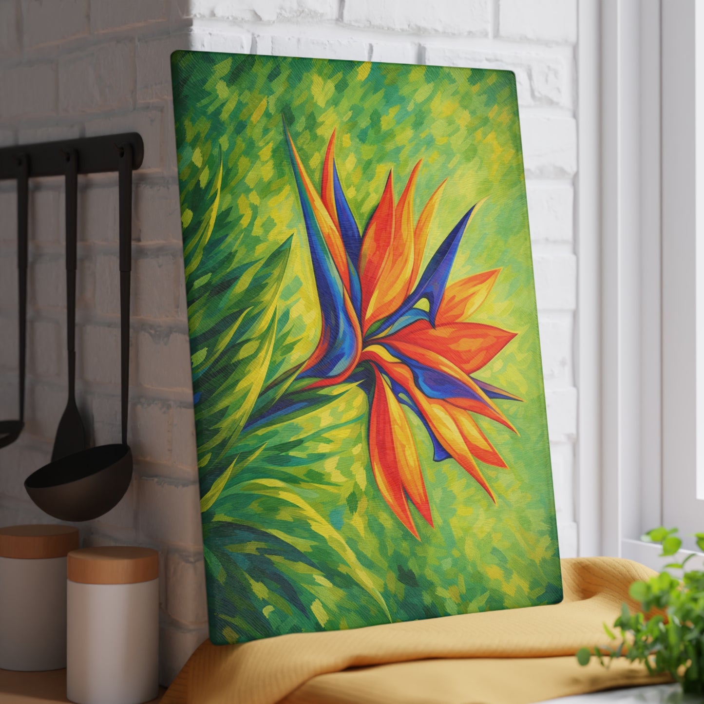 Bird of Paradise Flower Glass Cutting Board – Tropical Floral Kitchen Decor