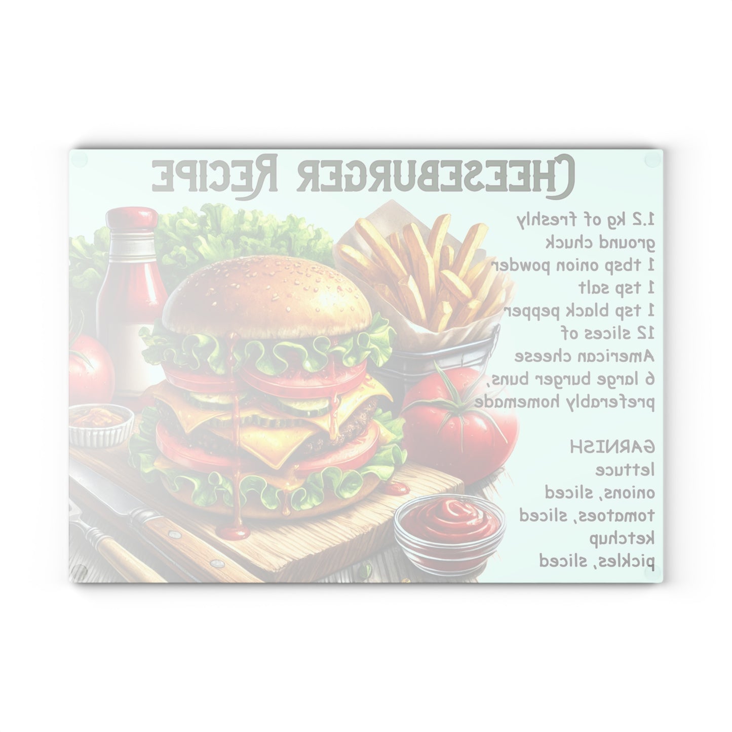 🍔 Cheeseburger Recipe – Gourmet Burger Lovers Glass Cutting Board