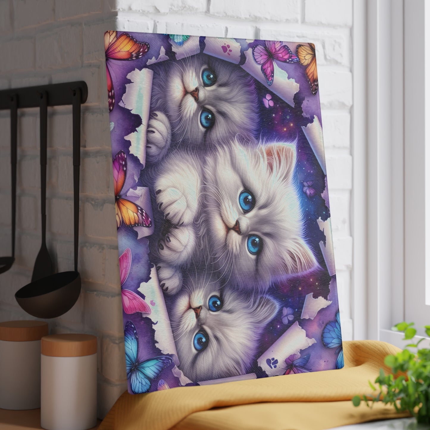🐱 Blue-Eyed Kittens & Butterflies Cutting Board – Whimsical Charm for Your Kitchen 🦋