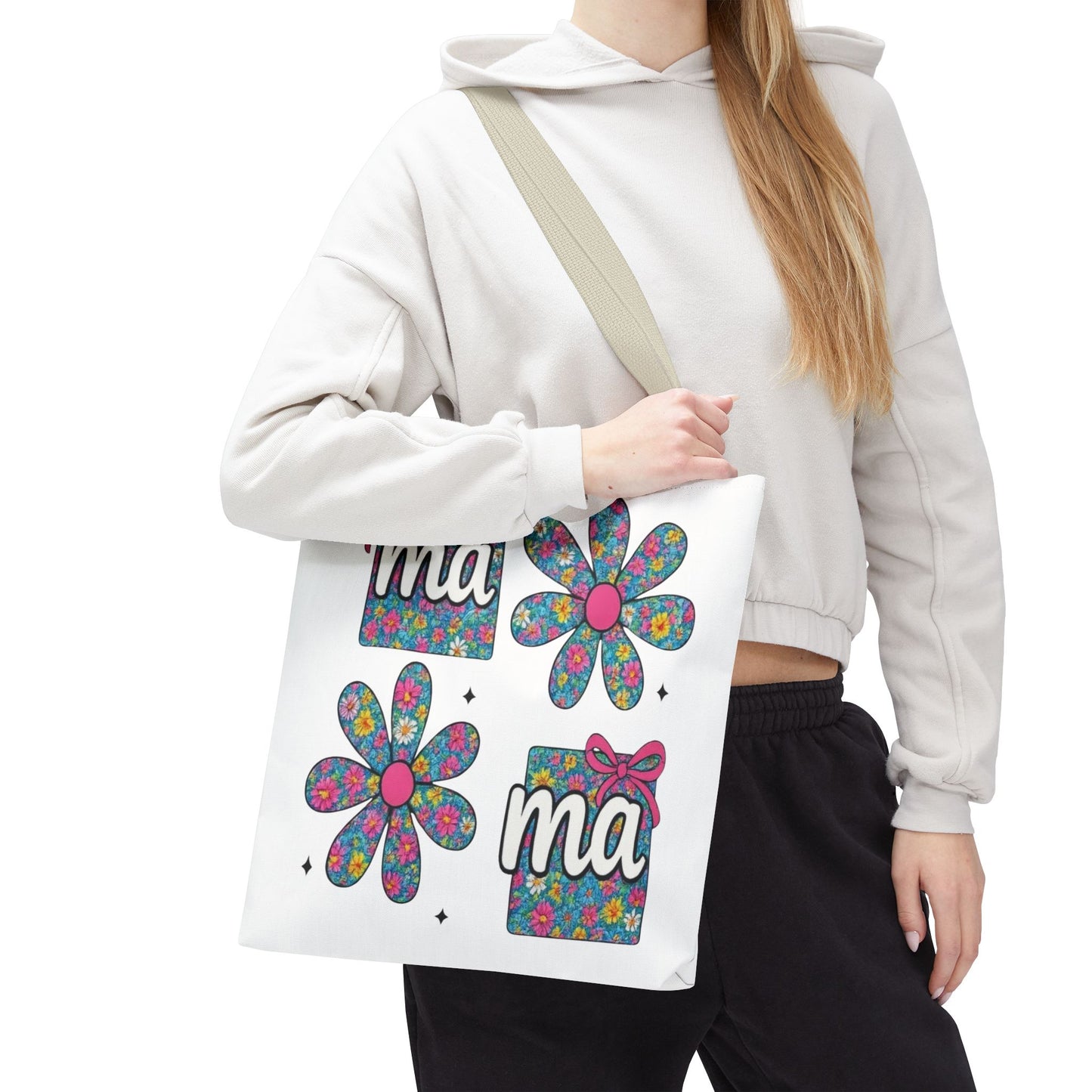 Bolso Tote Floral "ma": Un Accesorio Divertido y Brillante para Mamá