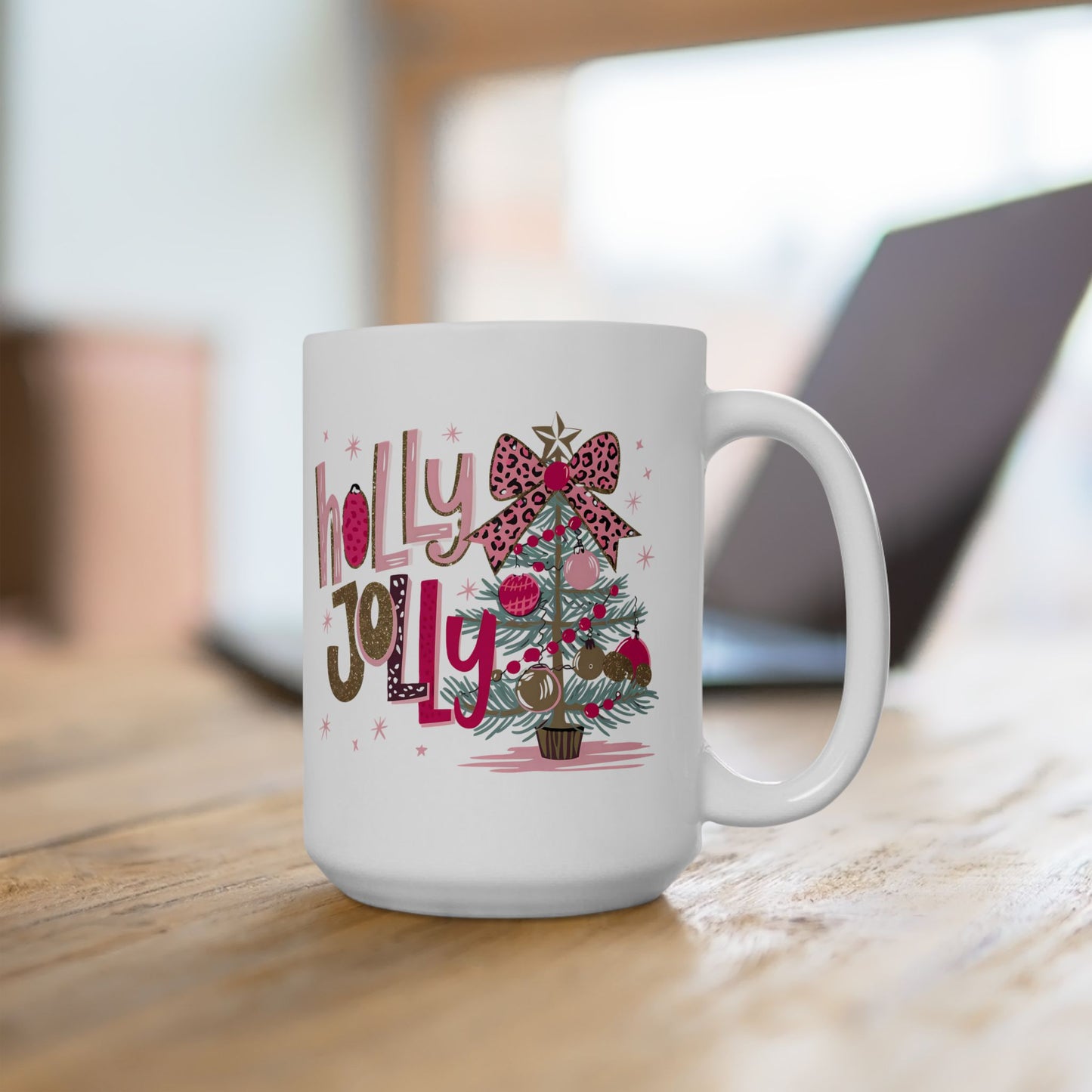 🎀🌟 Holly Jolly Christmas Mug – Glam Tree, Leopard Bow, and Holiday Sass 🎄💖