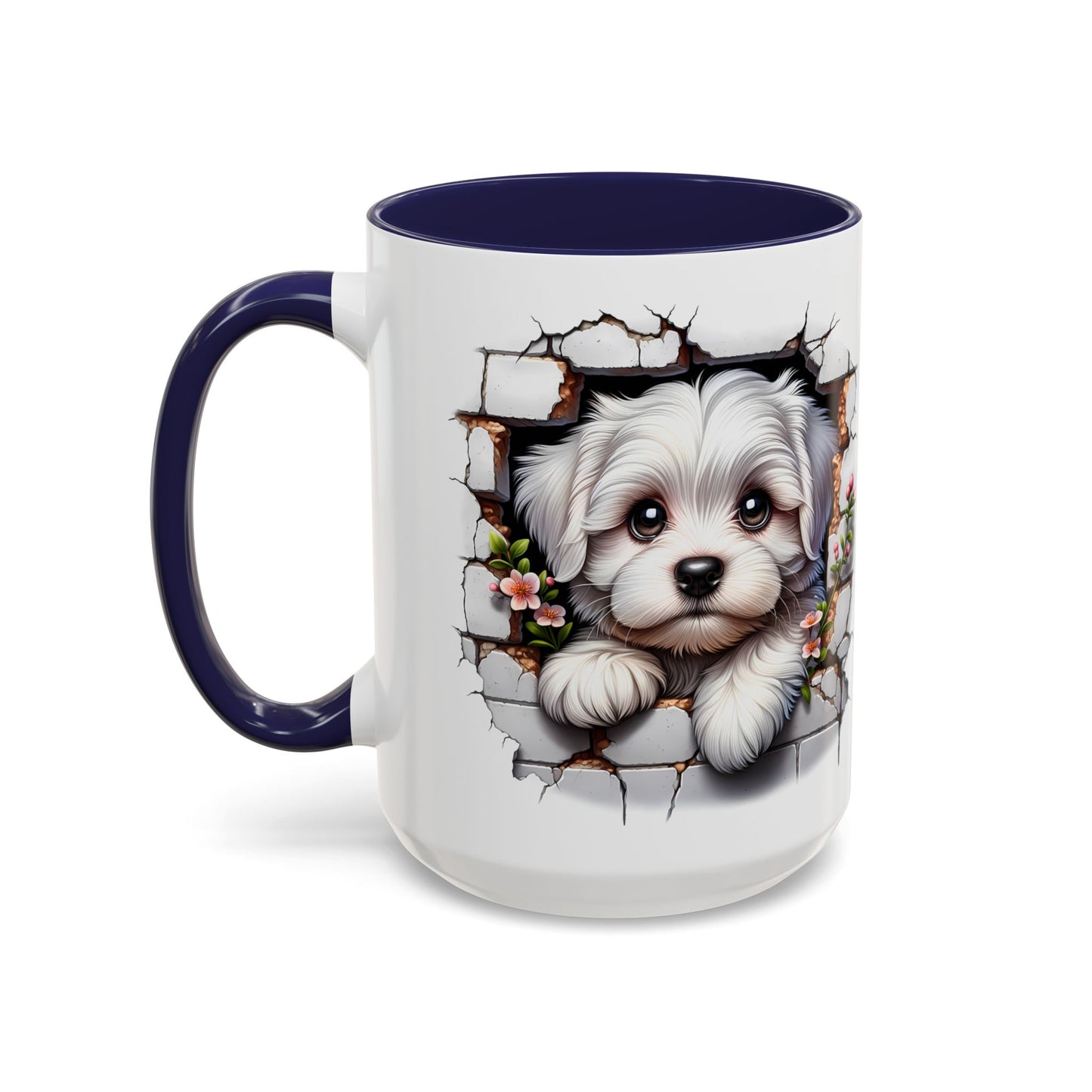 🎀🐶 Maltese Puppy Accent Mug – Cute Peek-Through Dog Design for Animal Lovers ☕💖