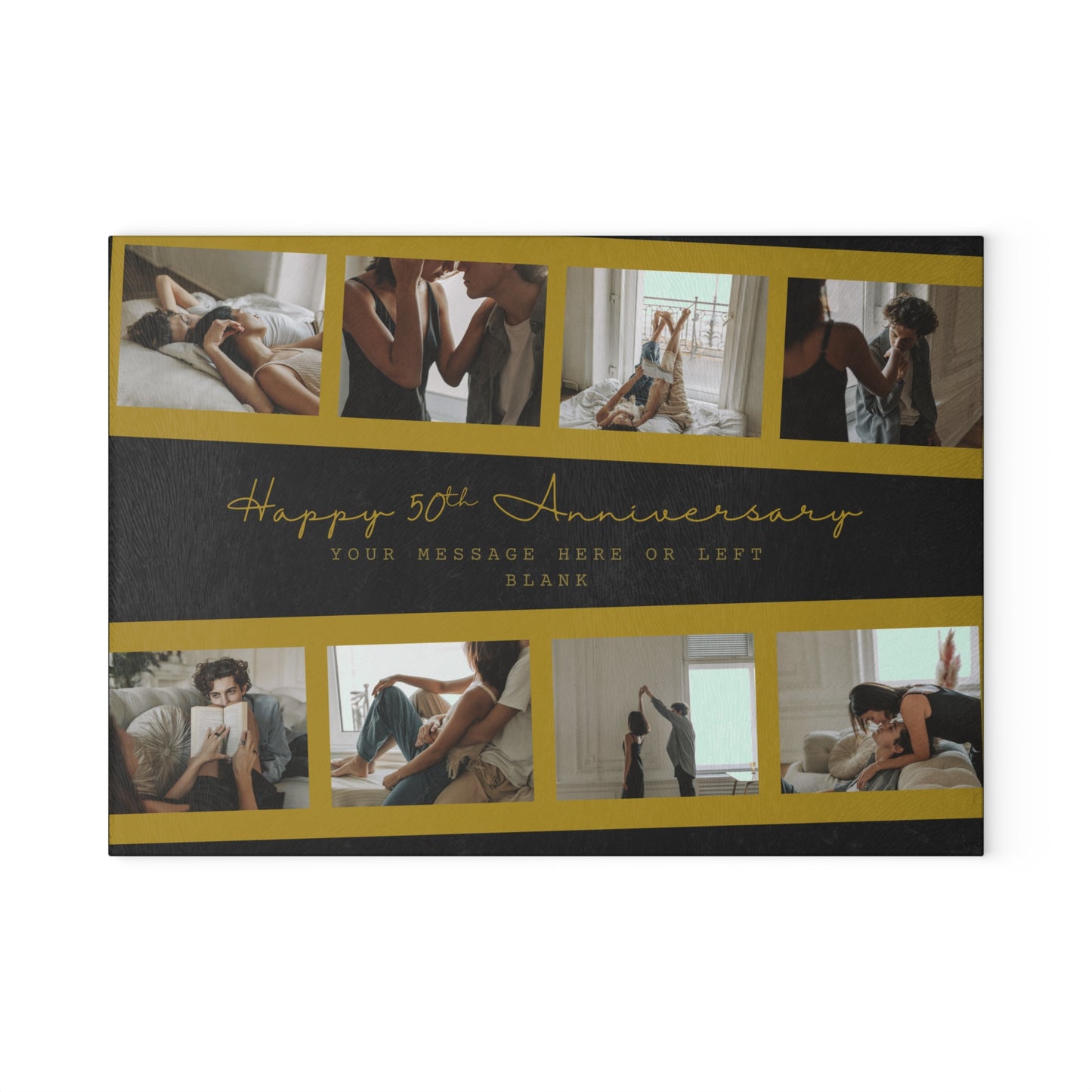 Happy 50th Anniversary or Birthday Photo Collage Glass Cutting Board – Personalized Milestone Keepsake