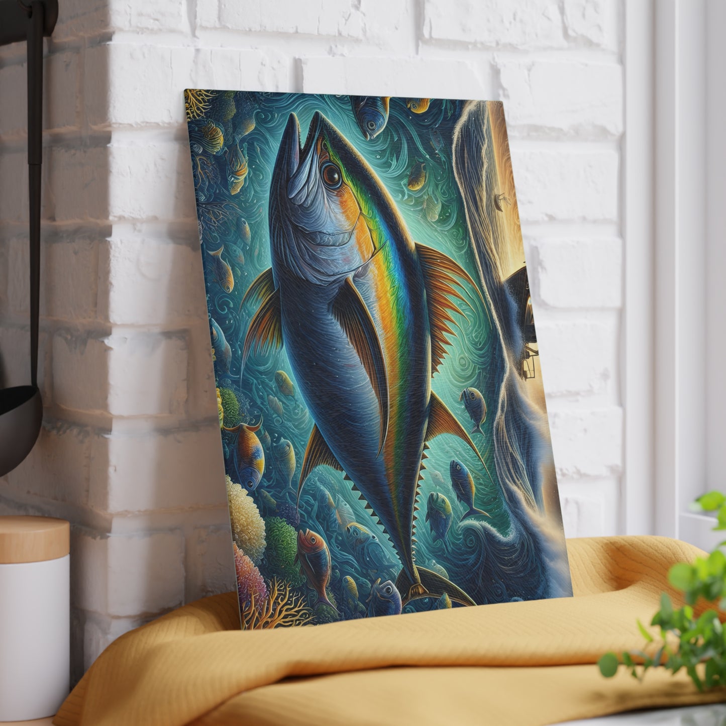 🐟🌊 Yellowfin Tuna Ocean Vibes Cutting Board – Coastal Elegance for Your Kitchen 🎣