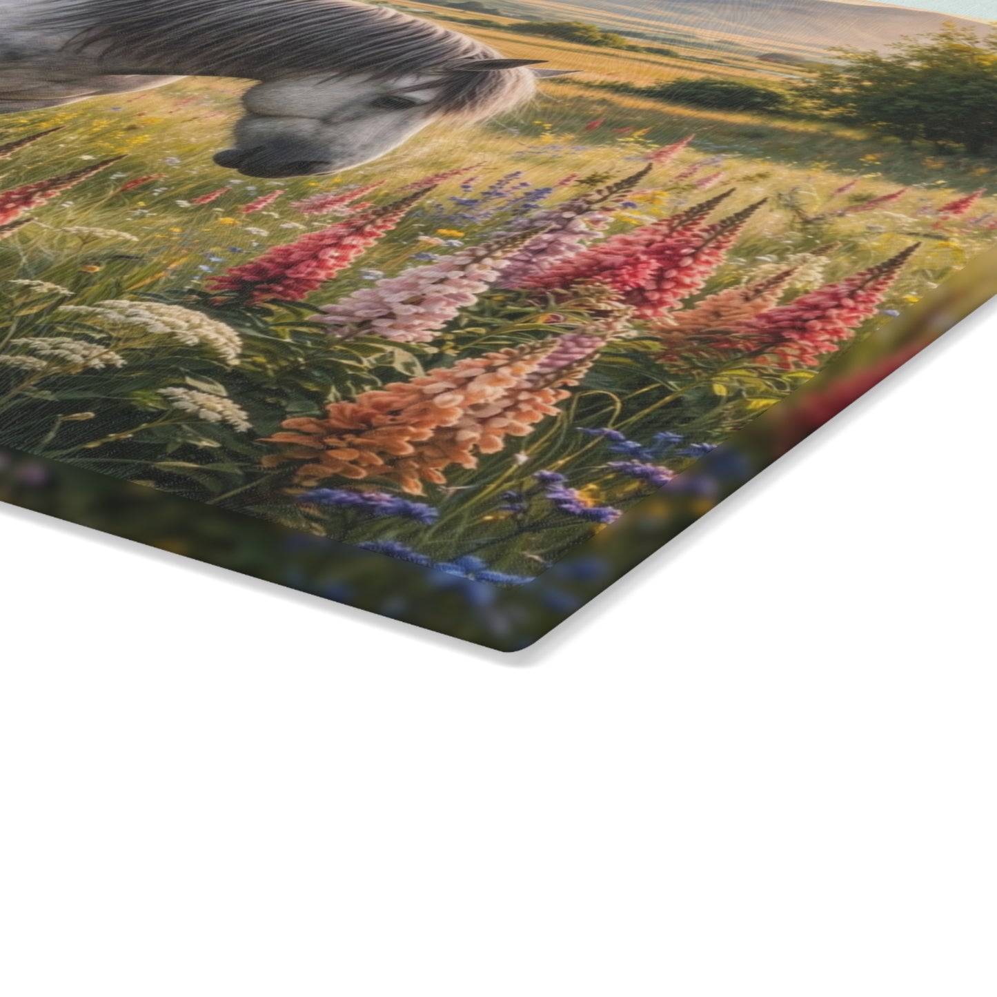 Wildflower Horse Glass Cutting Board – Farmhouse Horse Lover Kitchen Decor