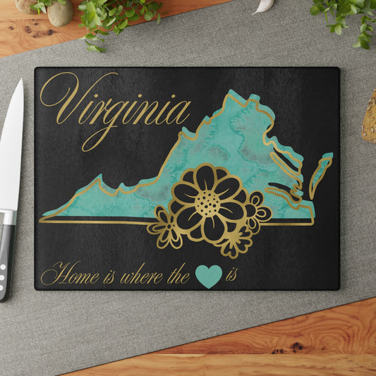 🌊 Virginia Floral State Cutting Board – Teal Tide & Golden Bloom Elegance 🌸