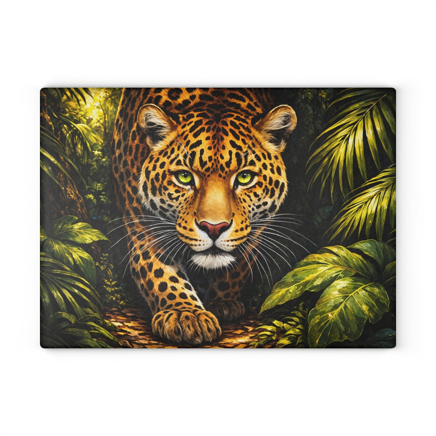 Leopard Jungle Glass Cutting Board – Majestic Wildlife Nature Artwork