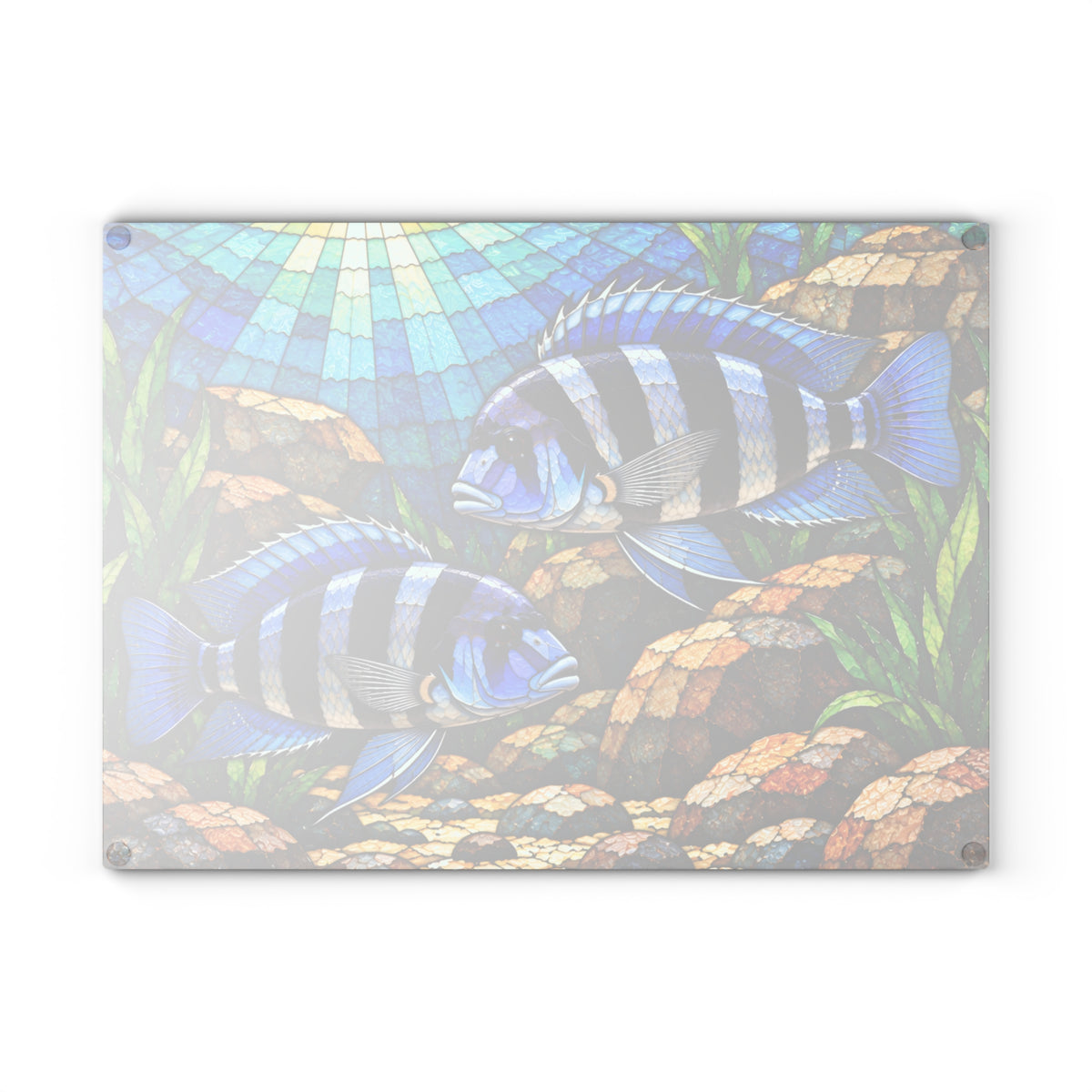 Blue Cichlids Stained-Glass-Look Glass Cutting Board – Aquarium Fish Kitchen Decor