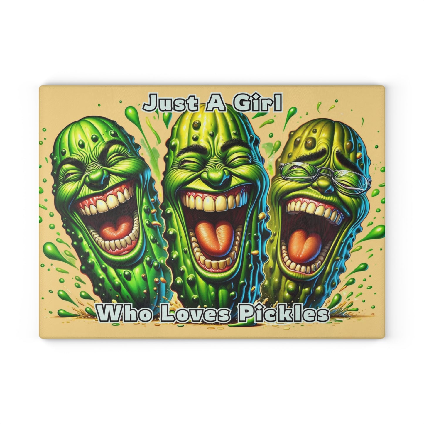 🥒💚 “Just a Girl Who Loves Pickles” Glass Cutting Board – Cozy Charm for Your Kitchen
