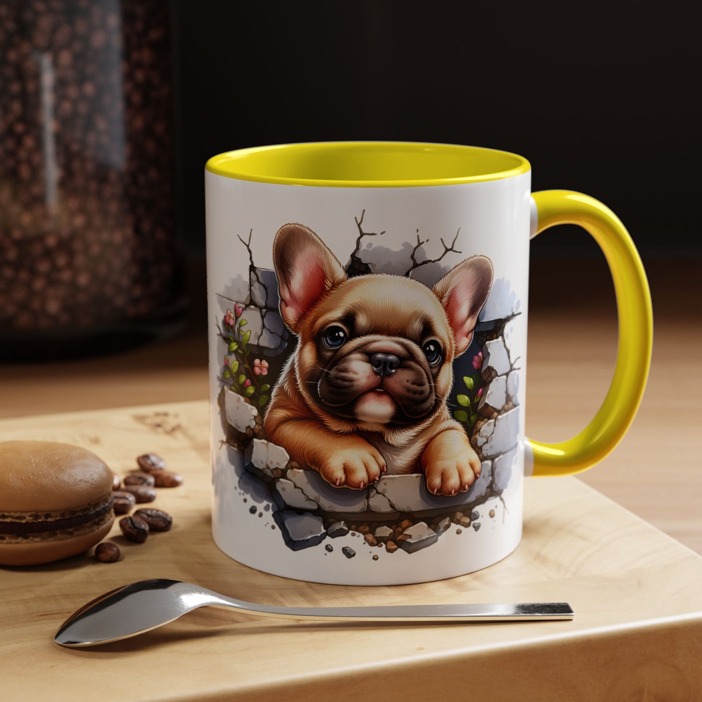 🐾☕ Tan French Bulldog Puppy Accent Mug – Sweet Peek-Through Pup Design ✨