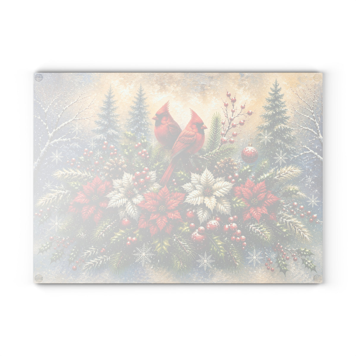 Christmas Cardinals & Poinsettias Glass Cutting Board – Winter Holiday Kitchen Decor