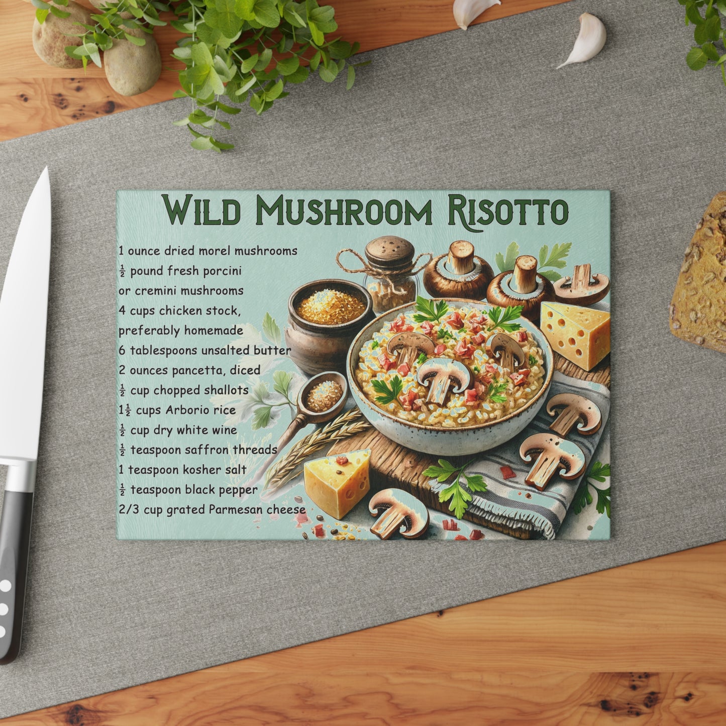 🍄 Wild Mushroom Risotto Cutting Board – Rustic Gourmet Charm for Your Kitchen