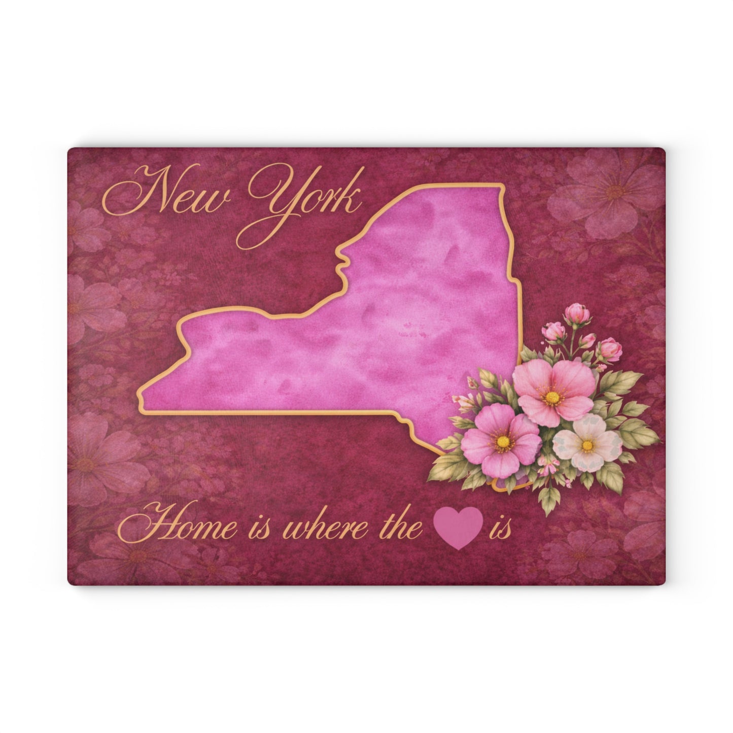 New York State Home is Where the Heart Is Glass Cutting Board – Floral State Pride Kitchen Decor
