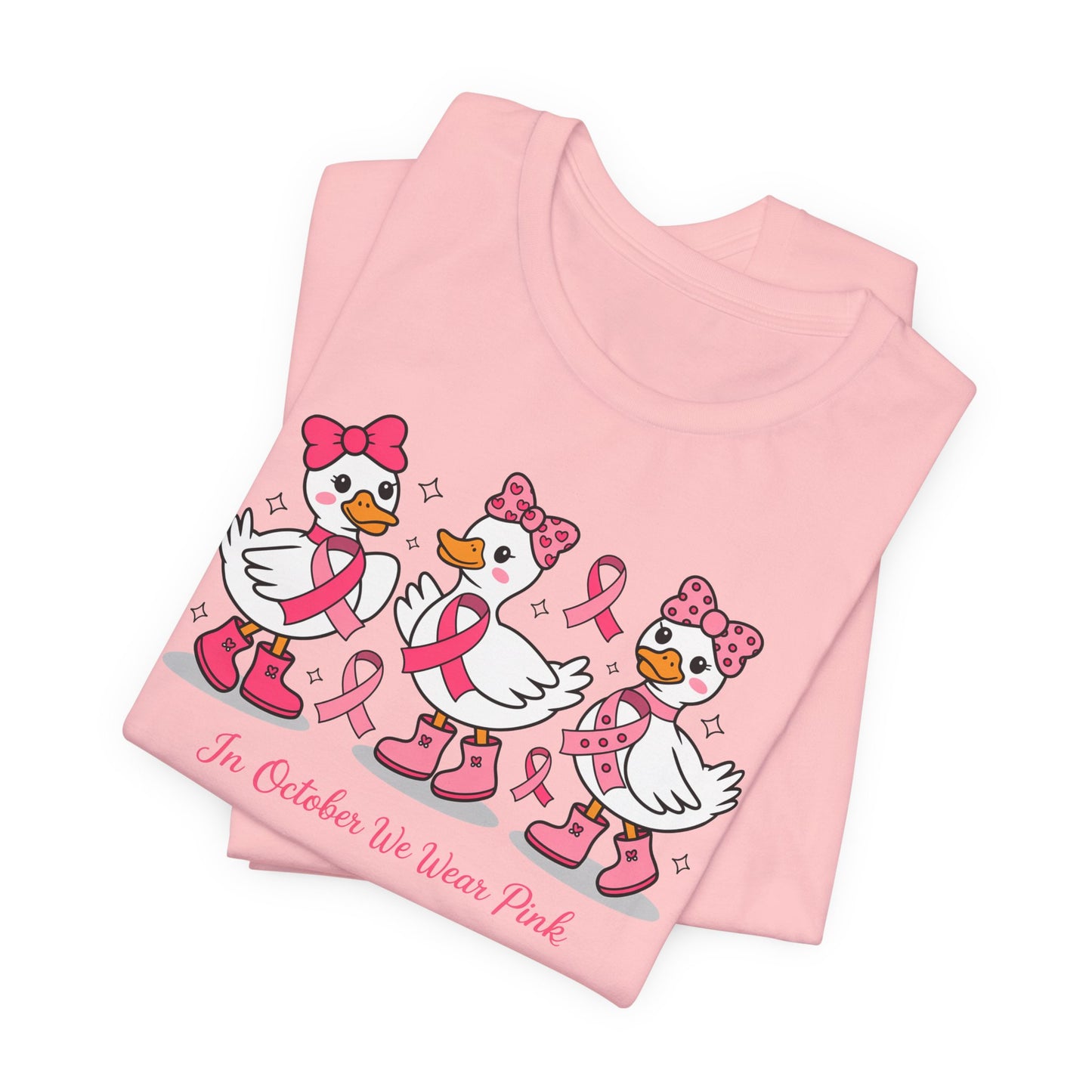 🎀🦆 In October We Wear Pink Duck T-Shirt – Cute Breast Cancer Awareness Tee 💖✨