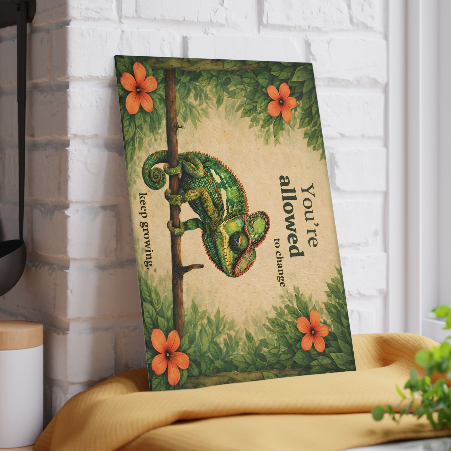 You’re Allowed to Change Glass Cutting Board – Inspirational Chameleon Garden Art Kitchen Decor