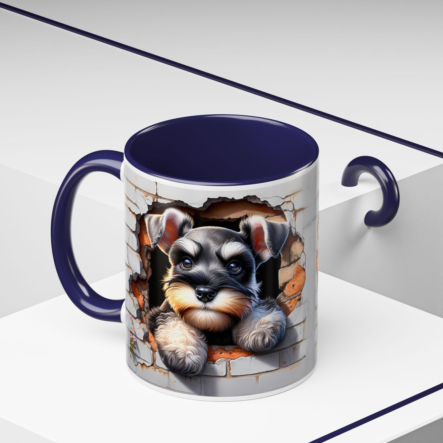 🎀🐶 Schnauzer Puppy Accent Mug – Cute Peek-Through Dog Design for Animal Lovers ☕💖