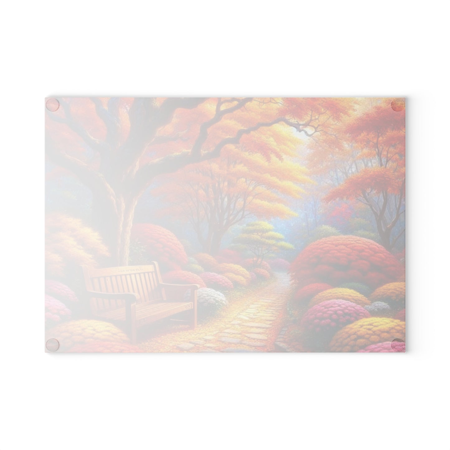 🍁 Autumn Park Bench Path – Cozy Fall Tempered Glass Cutting Board