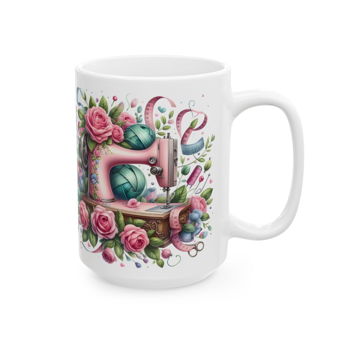 🌸🧵 Floral Sewing Machine Mug – Personalized Coffee Cup for Quilters & Crafters ✨☕