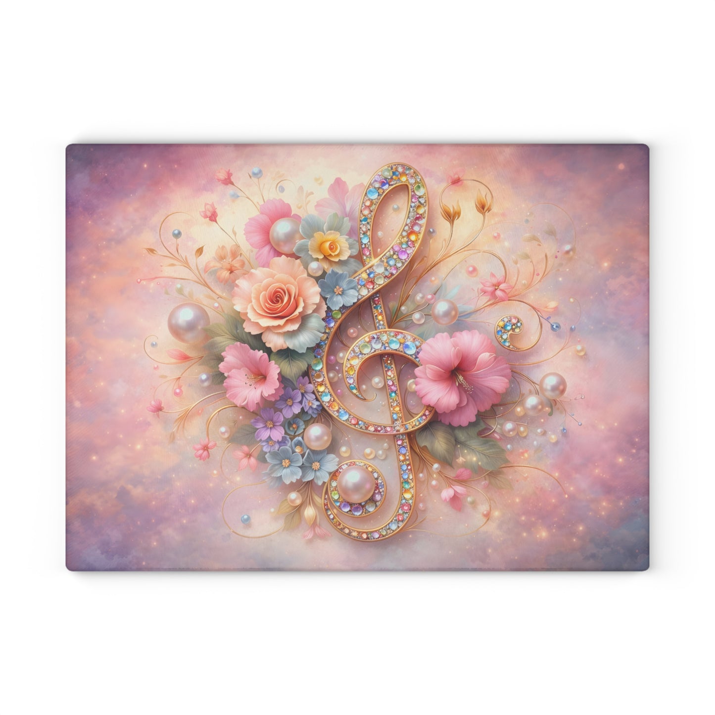Floral Treble Clef Glass Cutting Board – Elegant Music-Inspired Art Kitchen Decor