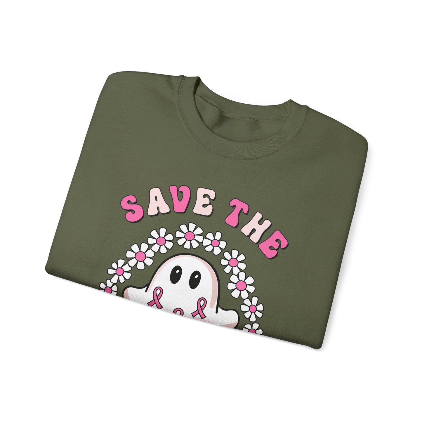 👻🎀 Save the Boobies Ghost Sweatshirt – Cute Breast Cancer Awareness Crewneck