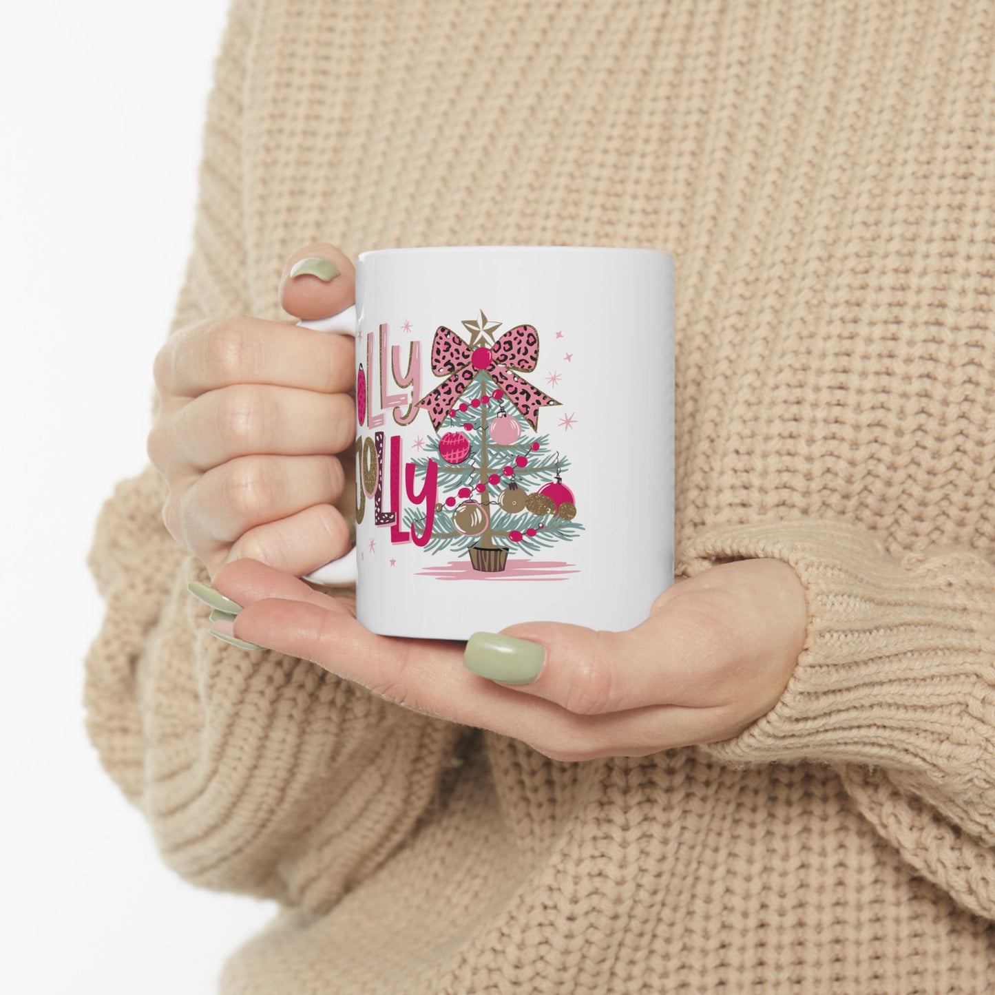 🎀🌟 Holly Jolly Christmas Mug – Glam Tree, Leopard Bow, and Holiday Sass 🎄💖