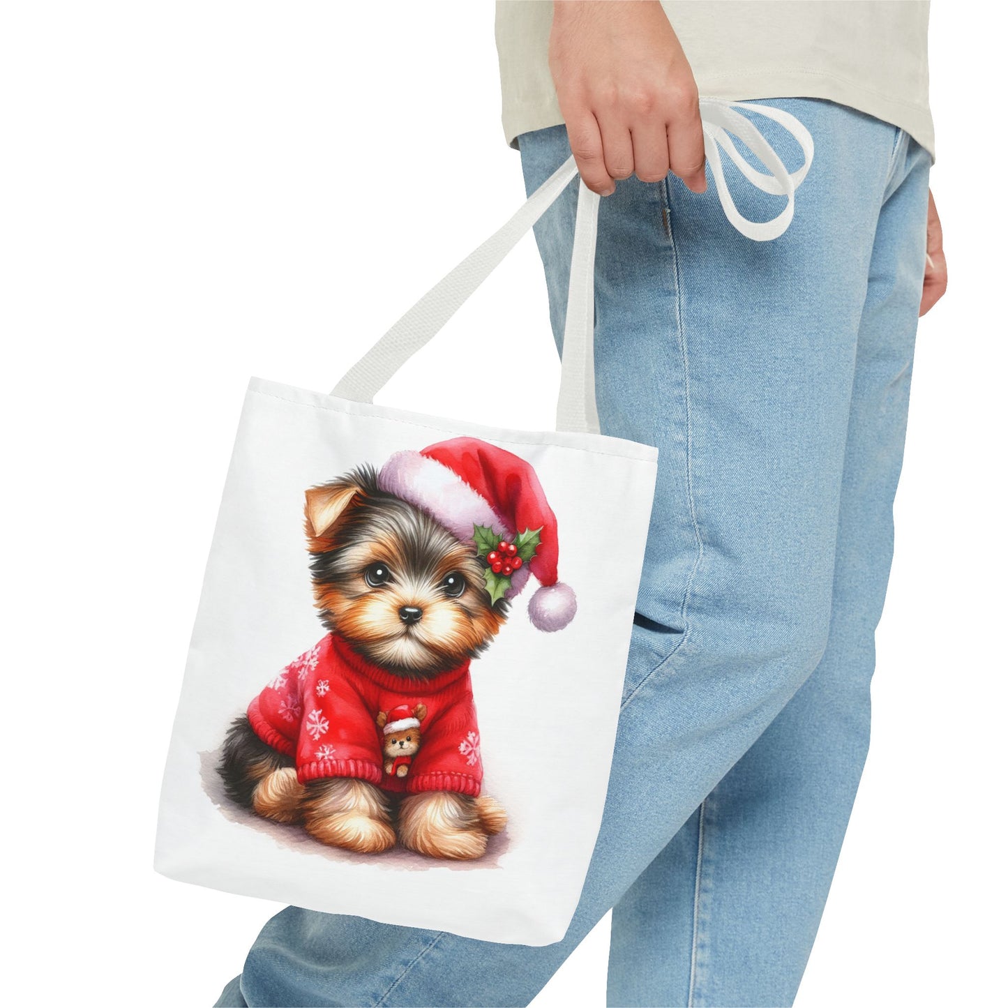 🎄 Santa Yorkie Christmas Tote Bag – Holiday Cheer in Every Stitch 🐾