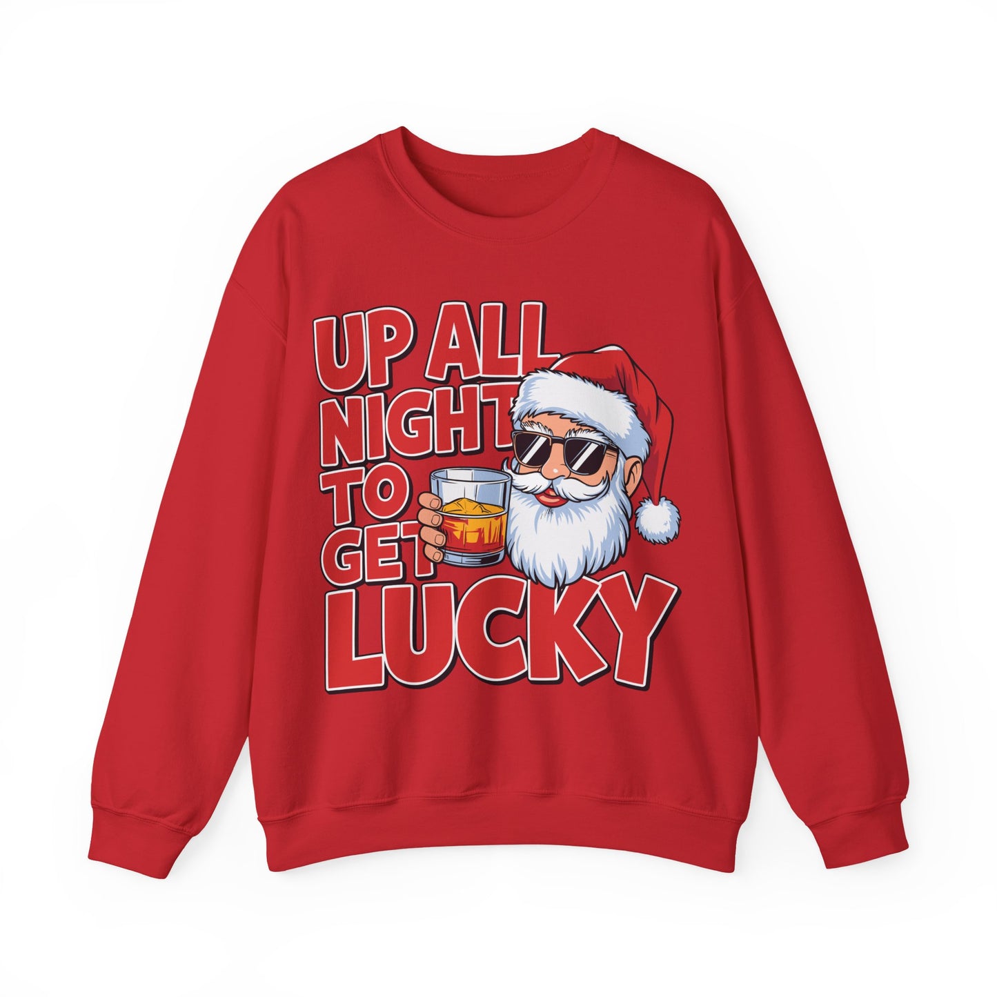 🎅🥃 Up All Night To Get Lucky Sweatshirt – Funny Santa Holiday Pullover for Men