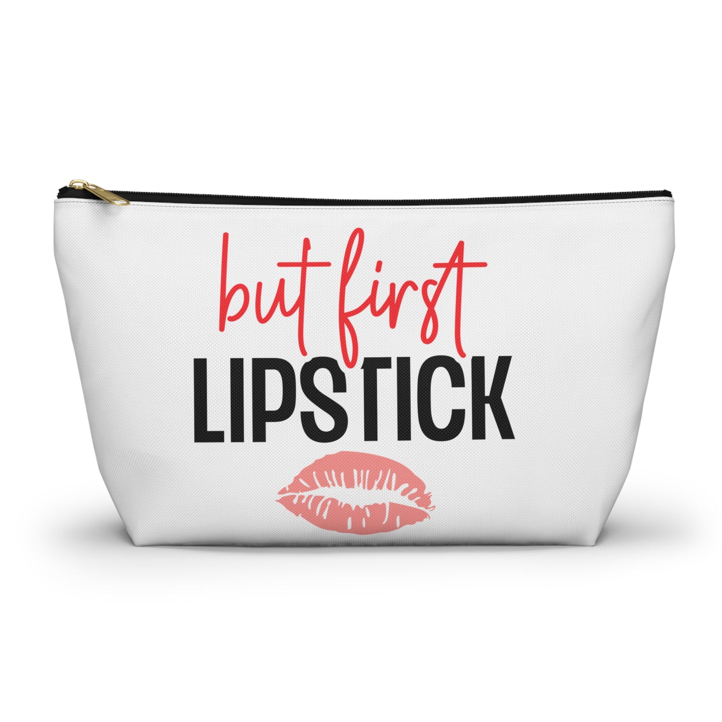 Accessory Pouch – "But First Lipstick" Red Makeup Bag