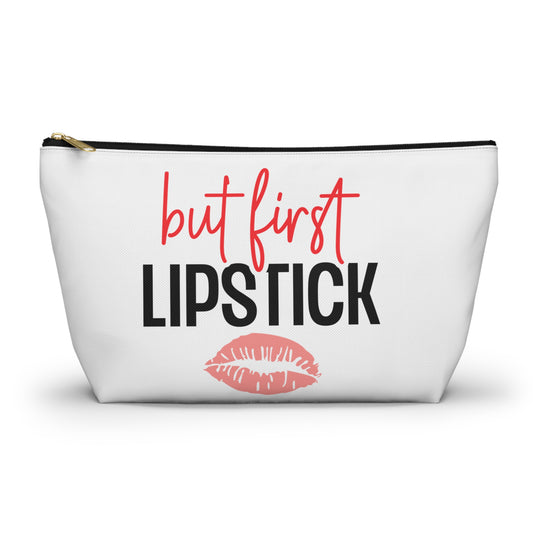 Accessory Pouch – "But First Lipstick" Red Makeup Bag