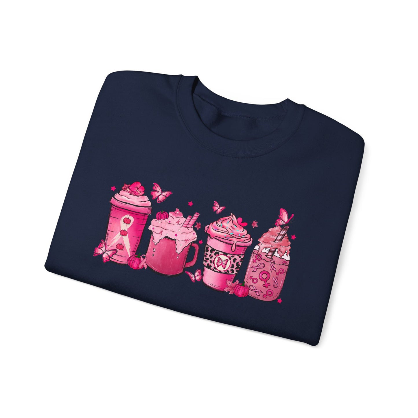 ☕🎀 Pink Awareness Drinks Sweatshirt – Breast Cancer Support Coffee Lovers