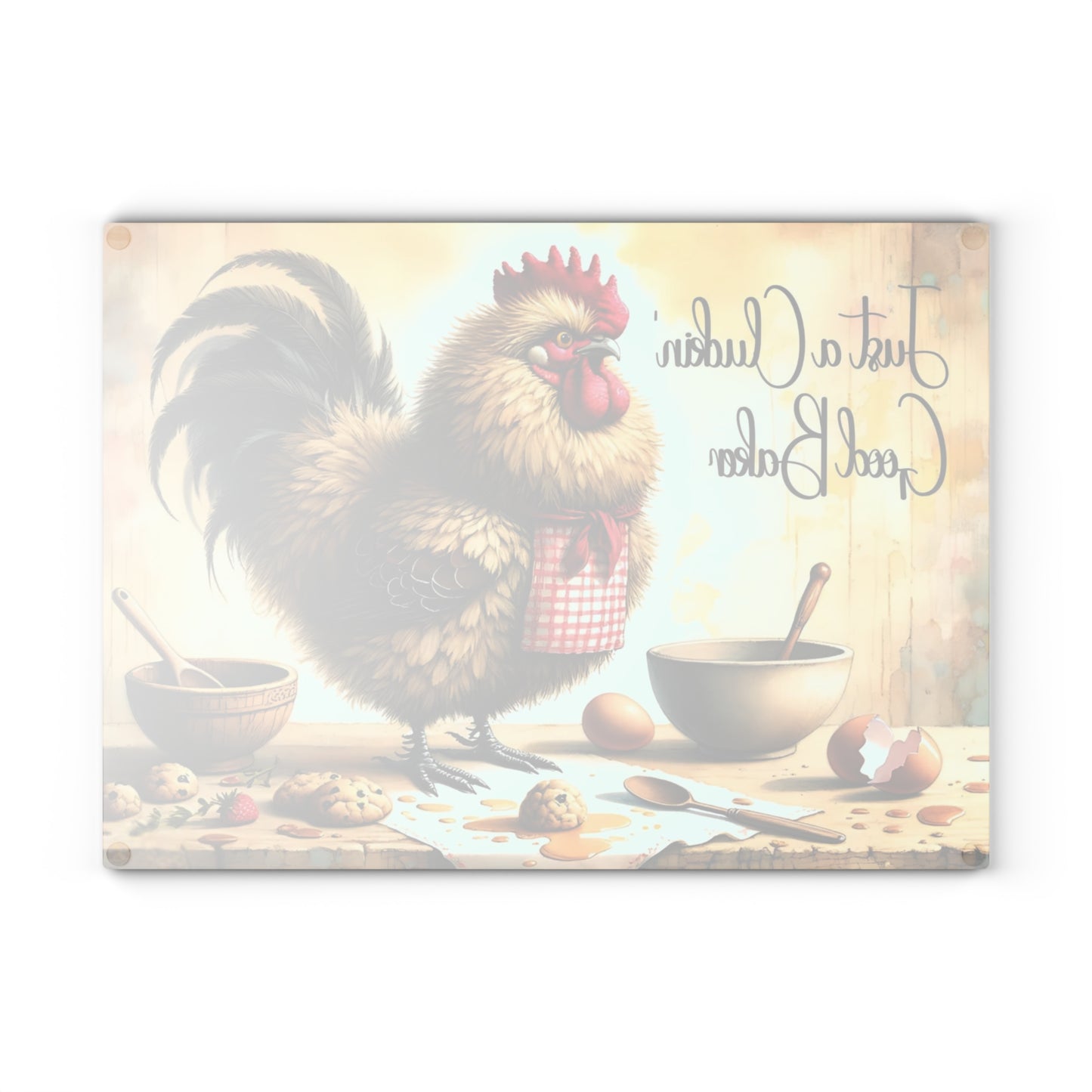 🐔🍪 “Just a Cluckin’ Good Baker” Glass Cutting Board – Cozy Laughs for Your Kitchen