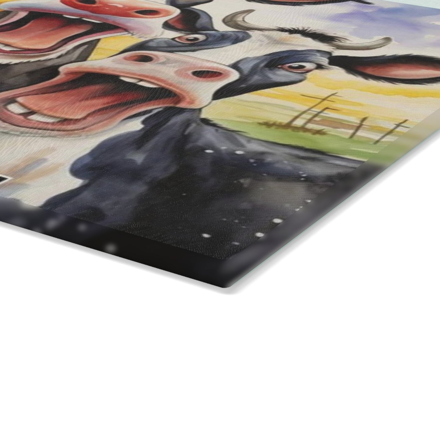 MOOOVE!! SHE HAS A KNIFE! – Funny Cow Tempered Glass Cutting Board