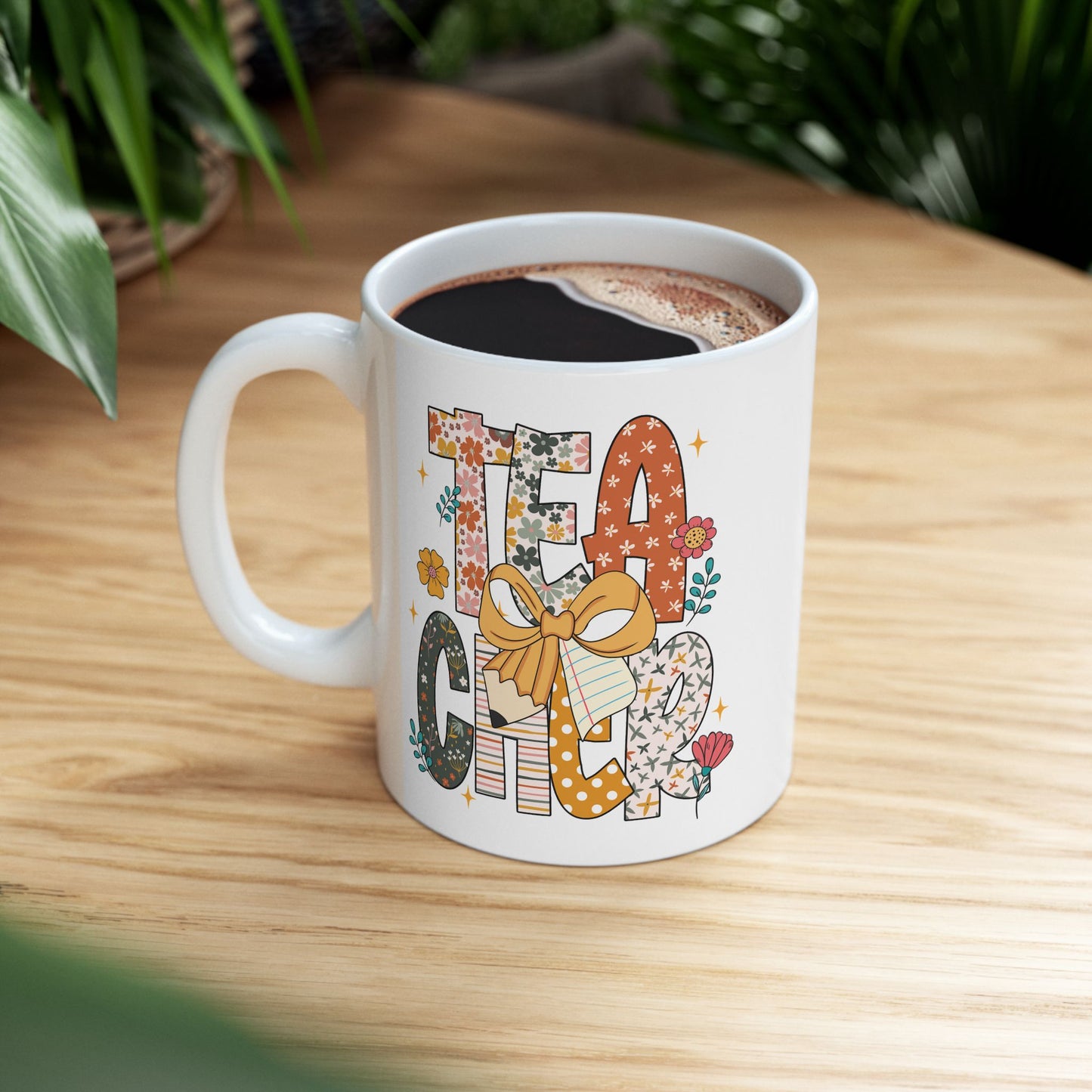 🍎 Teacher Floral Mug – Retro Vibes & Classroom Style in Every Sip 🌼