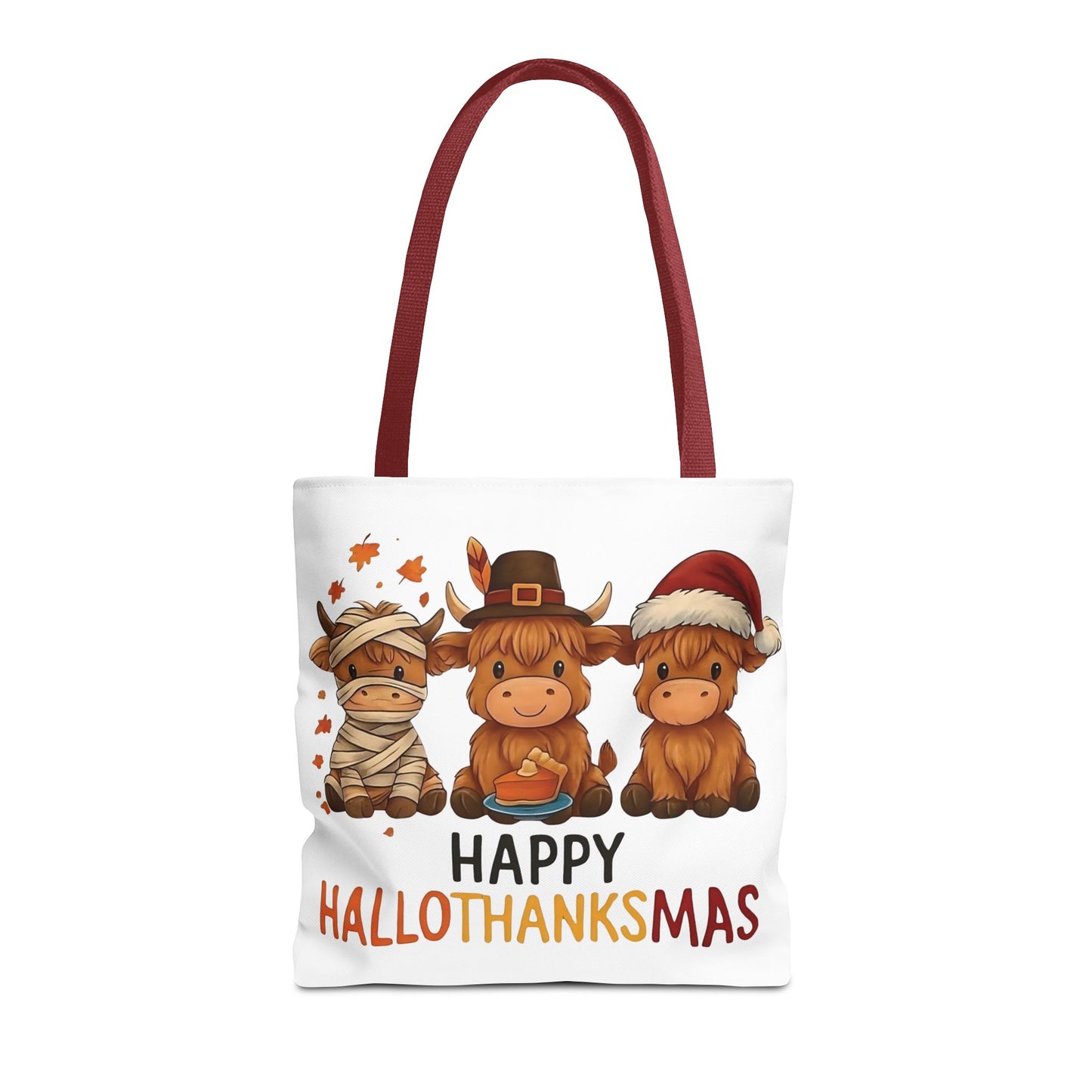 🐮 Happy Hallothanksmas Highland Cow Tote Bag – Holiday Fun All Season 🎃🦃🎄👜