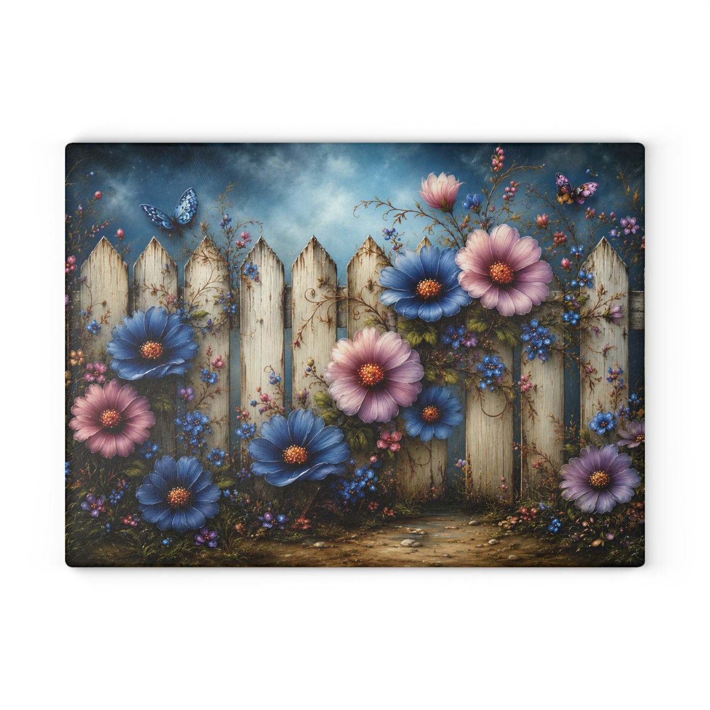 Vintage Floral Fence Glass Cutting Board