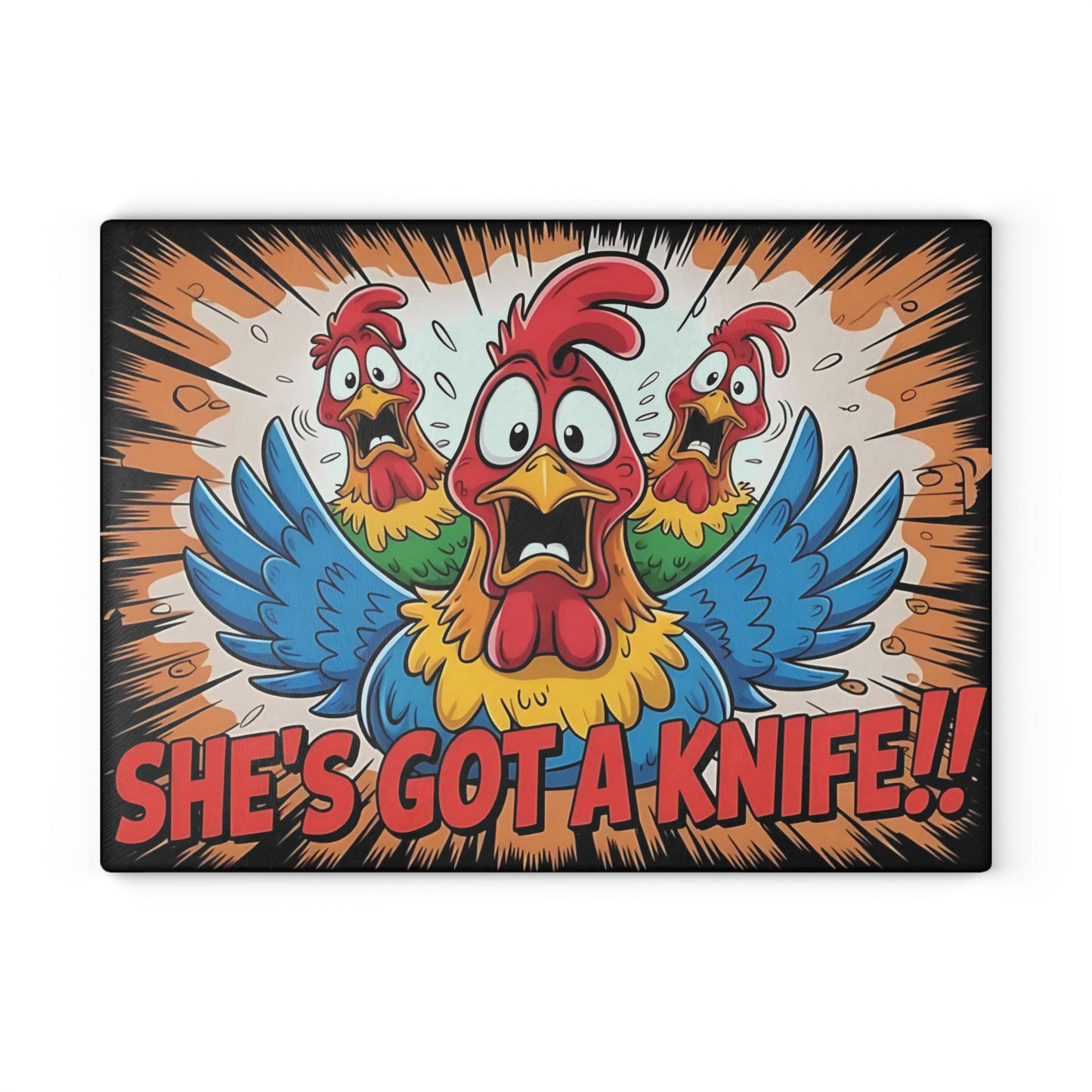 ¡Tiene un cuchillo! – Divertida tabla de cortar de vidrio con pollos chillones 😂🍳