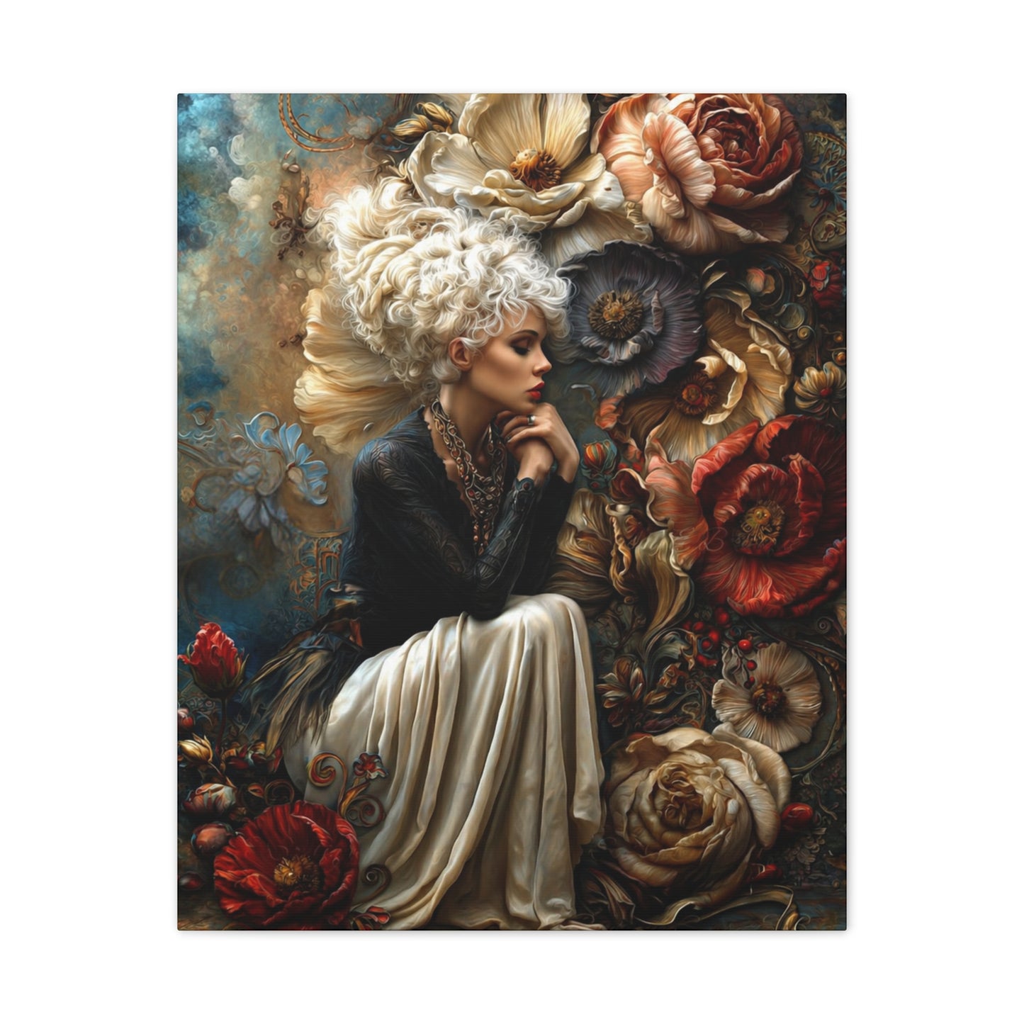 Elegant Floral Portrait Canvas – Vintage-Inspired Wall Art