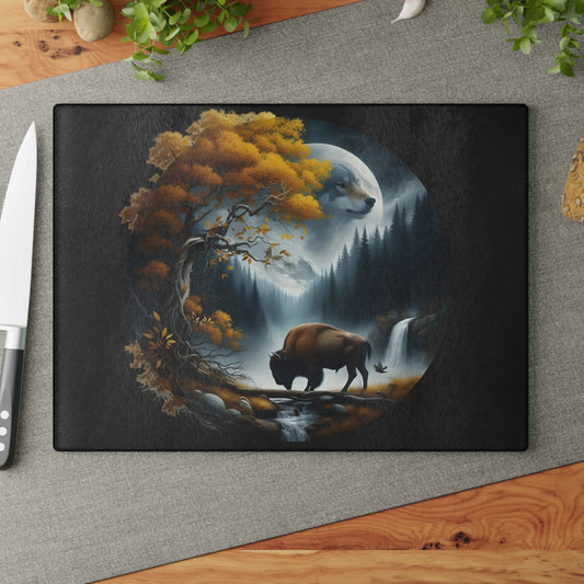 🌌 Mystic Bison Moonlight Cutting Board – Wilderness Spirit for Your Kitchen 🦬