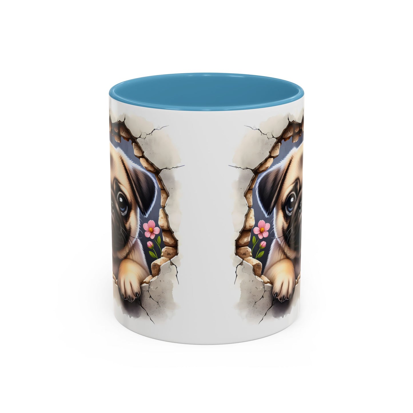 🐾💛 Pug Puppy Accent Mug – Cute Wrinkly Pug Coffee Cup ☕✨