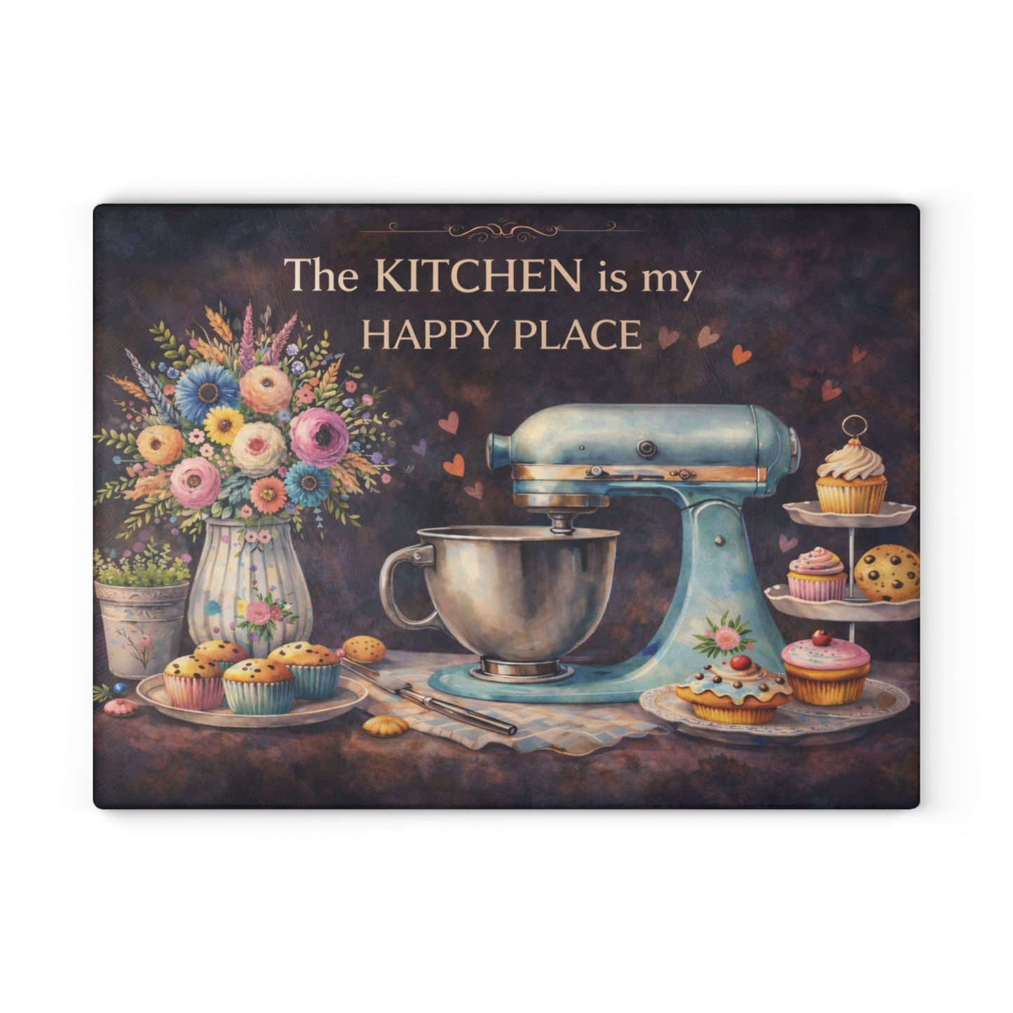 The Kitchen Is My Happy Place Glass Cutting Board – Baking Lover Kitchen Decor