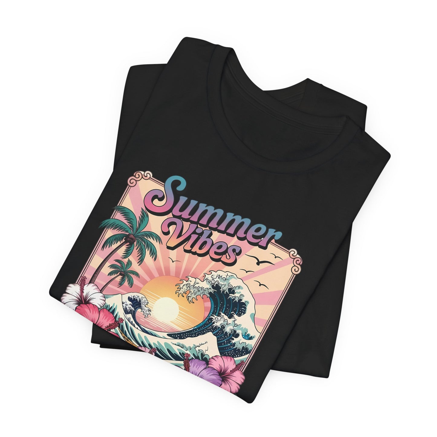 ☀️ Camiseta Summer Vibes – Ola playera vibrante, hibisco y palmeras | Camiseta gráfica para mujer