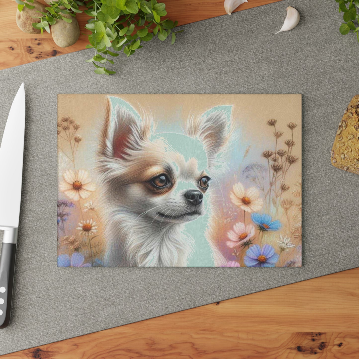 🐾 Chihuahua Wildflower Cutting Board – Petite Pup Charm with Floral Flair 🌼