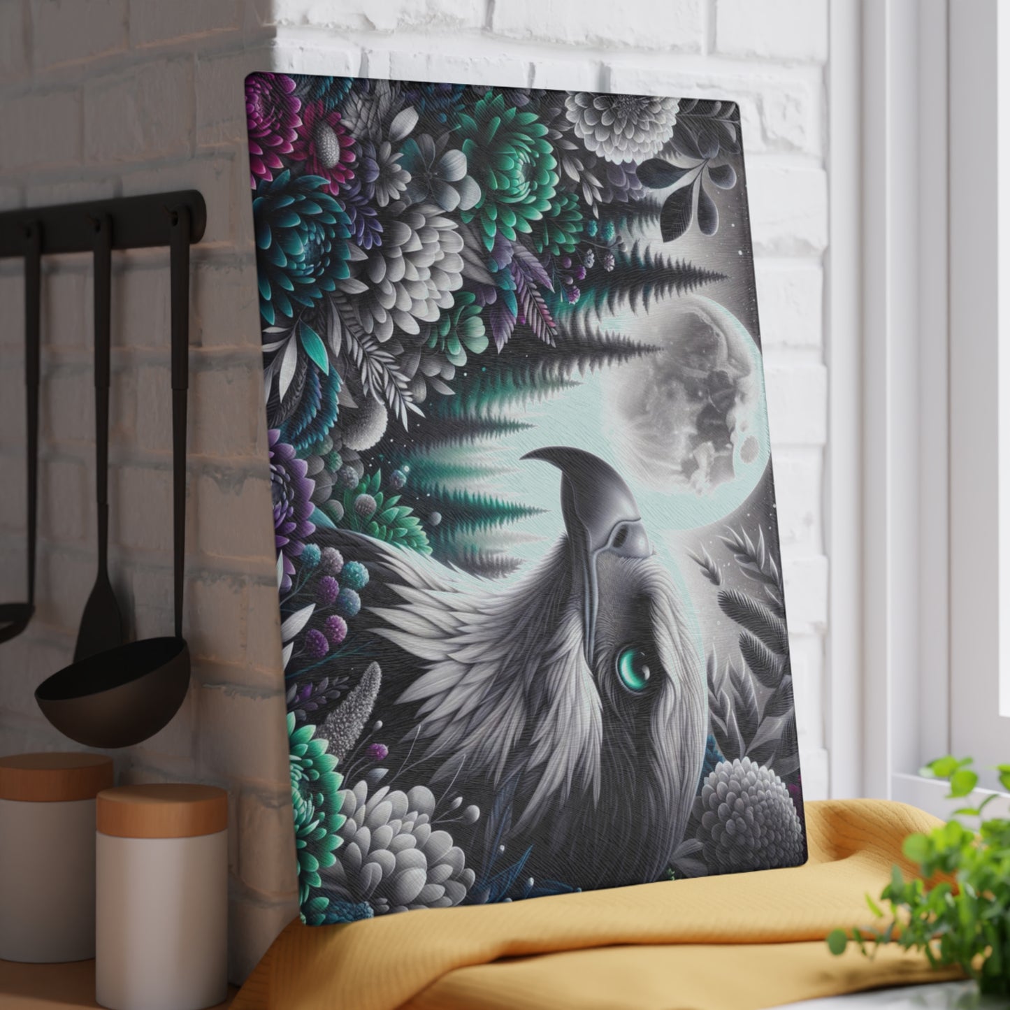 🦅🌕 “Midnight Moon Eagle” Glass Cutting Board – Bold, Modern Wild Beauty for Your Kitchen