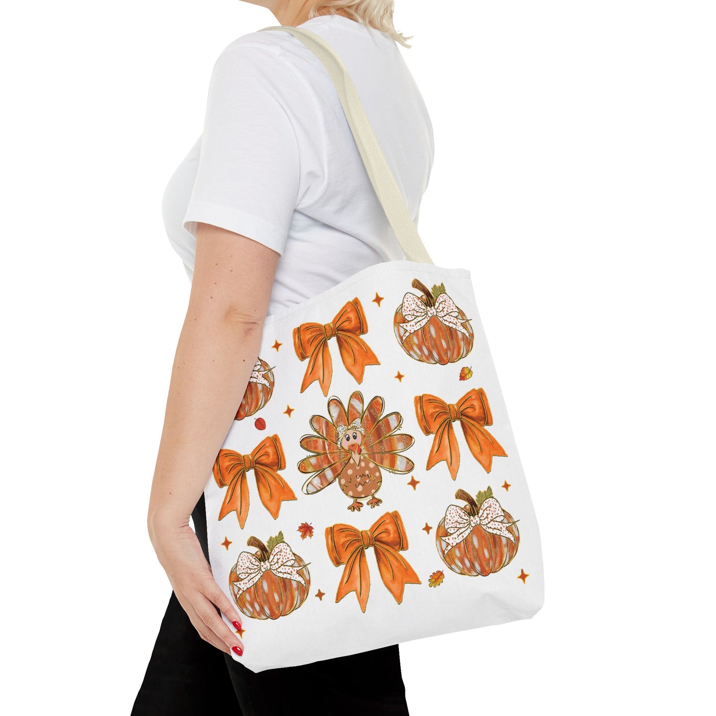 🎀 Girly Bows & Turkey Tote Bag – Cute & Cozy Thanksgiving Style 🦃🧡