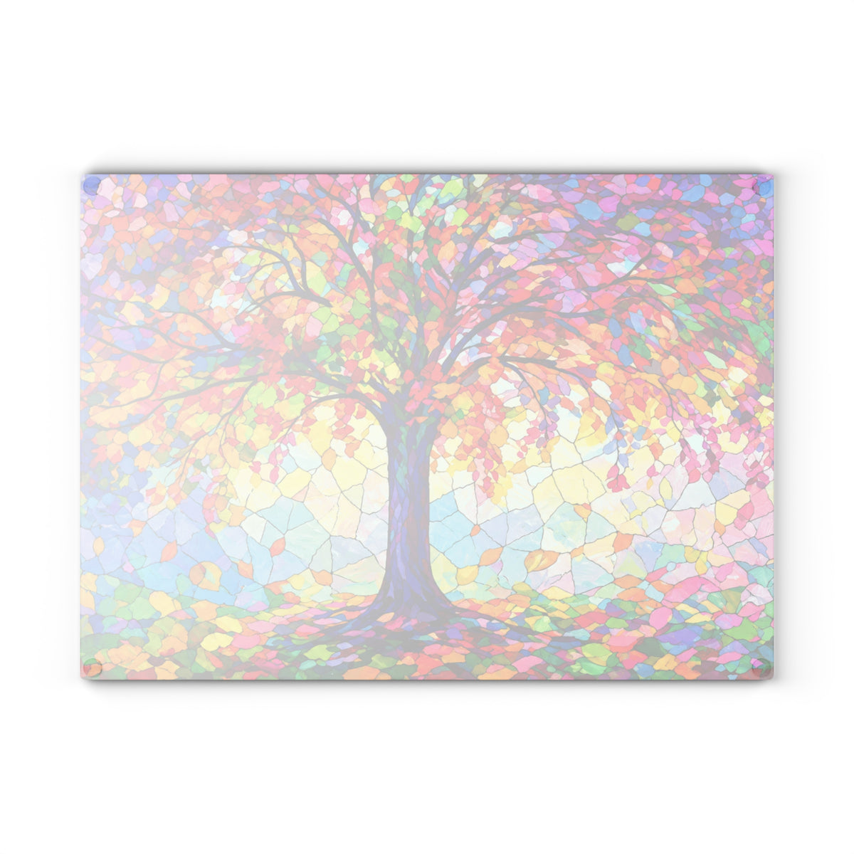 Colorful Tree of Life Stained-Glass-Inspired Glass Cutting Board – Rainbow Nature Decor