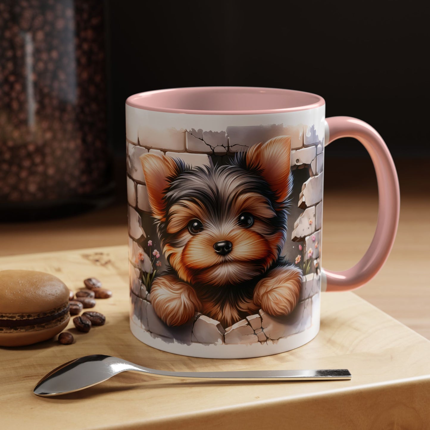 🎀🐶 Yorkie Puppy Accent Mug – Cute Peek-Through Dog Design for Animal Lovers ☕💖