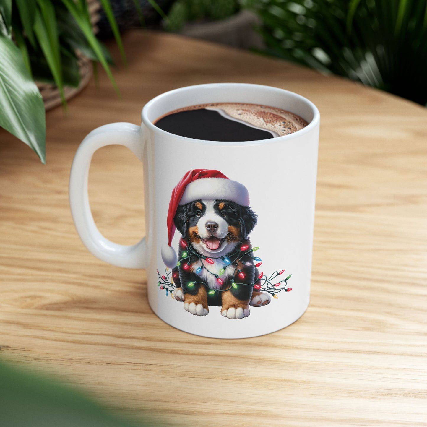 🎄 Bernese Mountain Dog Christmas Lights Mug – Cozy Charm for the Holidays 🐶
